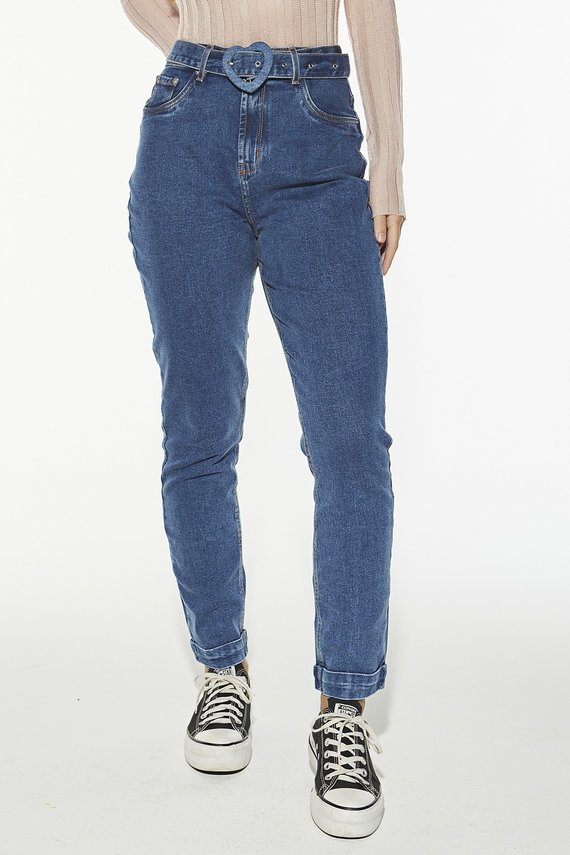 Calça Jeans Feminina Mom Fit com Cinto - DZ20407