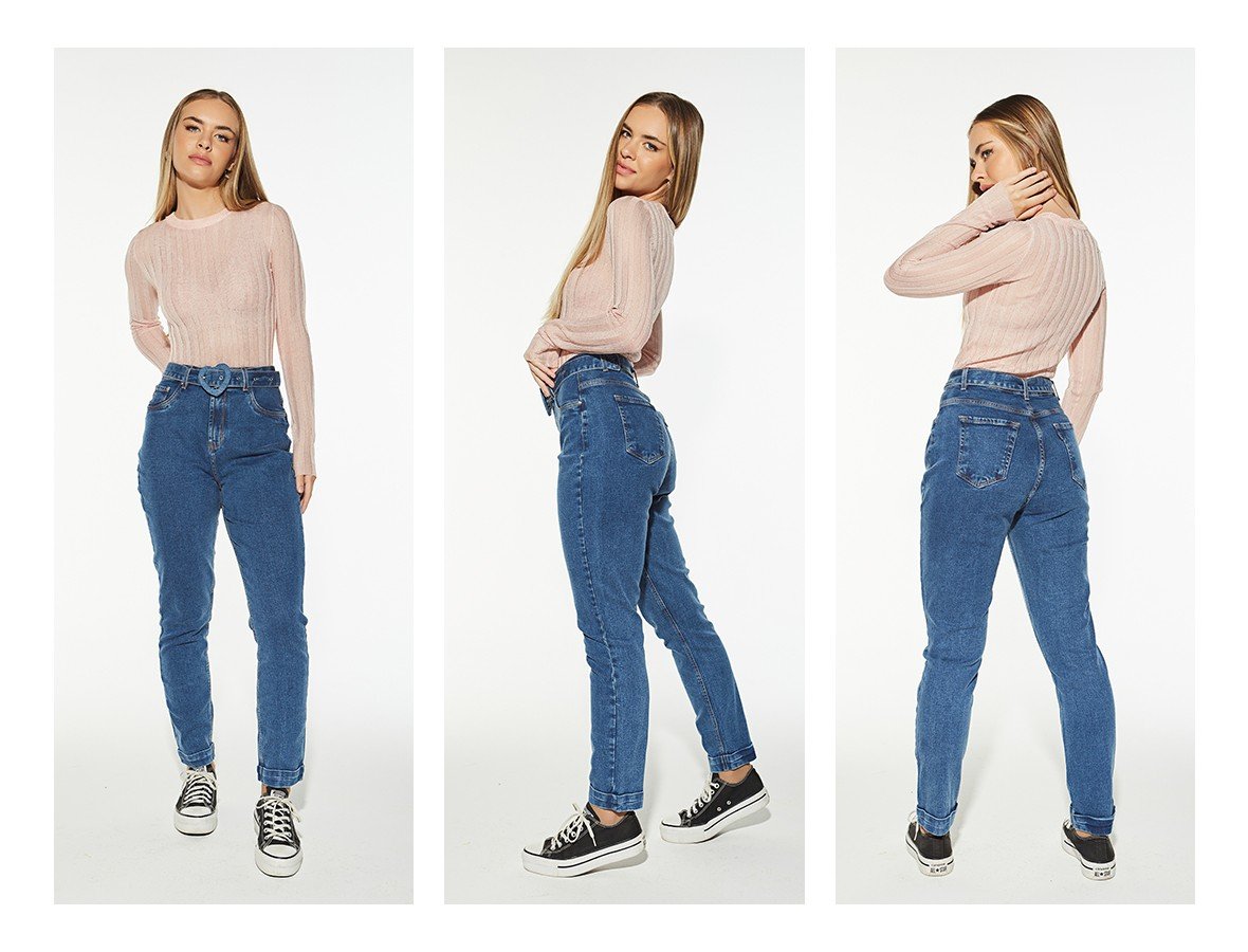 dz20407 com calca jeans feminina mom fit com cinto denim zero trio