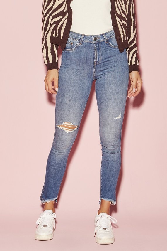 Calça Jeans Feminina Skinny Média Cigarrete com Rasgo - DZ20424