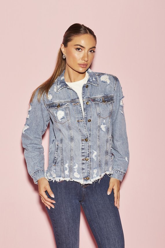 Jaqueta Jeans Feminina Regular Destroyed - DZ9184