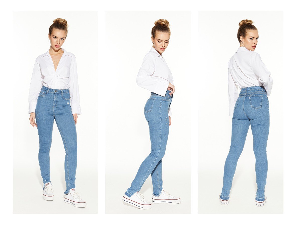 dz20457 com calca jeans feminina skinny hot pants barra desfiada denim zero trio