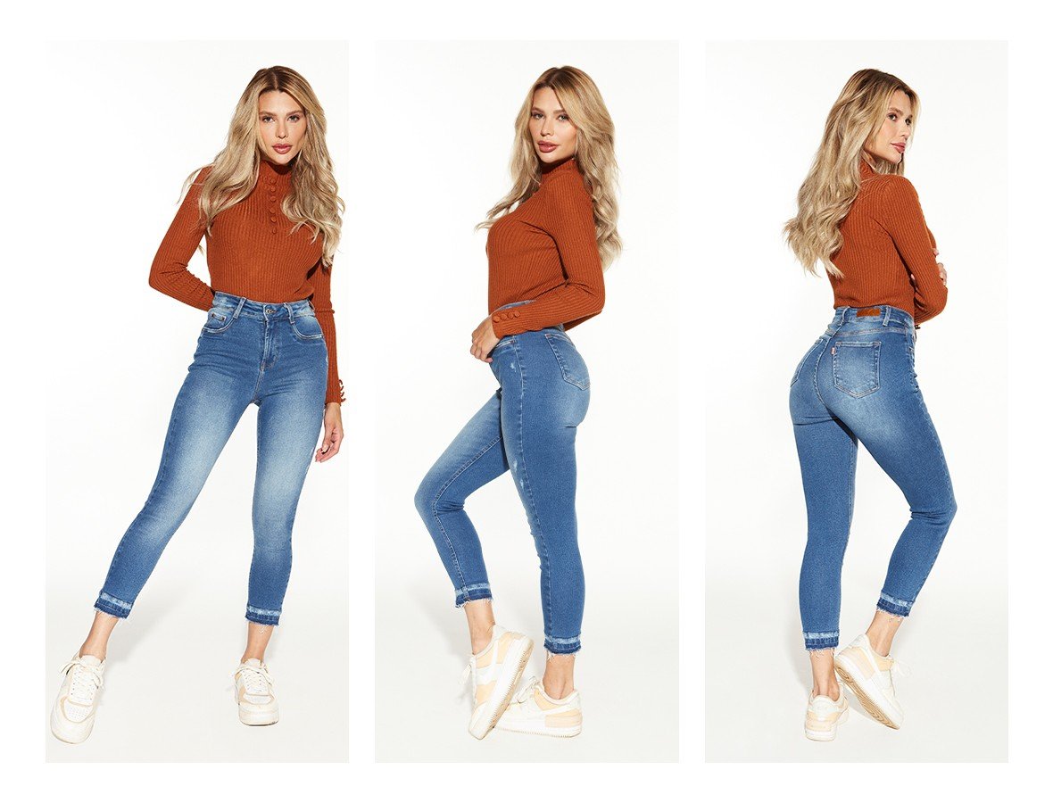 dz20482 com calca jeans feminina skinny media cropped barra dupla denim zero trio
