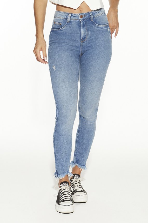 Calça Jeans Feminina Skinny Média Cigarrete Barra Desfiada - DZ20454