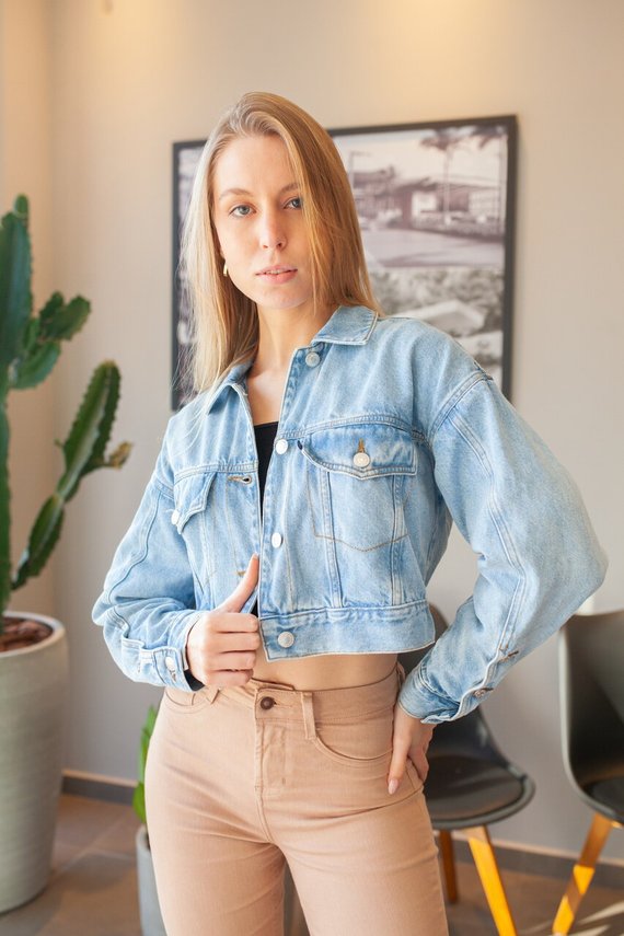 Jaqueta Jeans Feminina Retrô Cropped - DZ9183.L