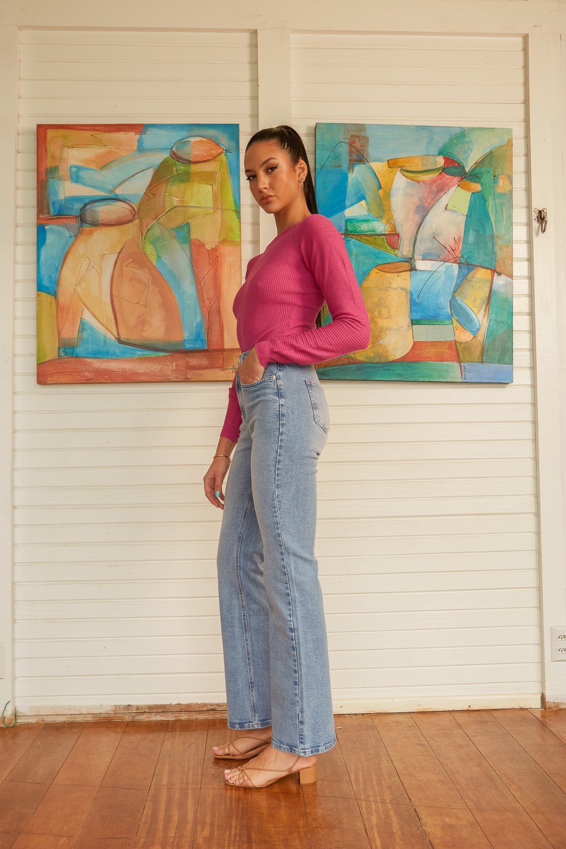 dz20475 com calca jeans feminina wide leg fit alongado denim zero lado