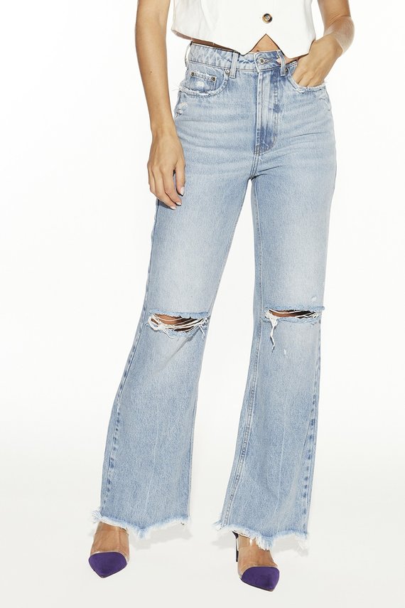 Calça Jeans Feminina Wide Leg com Rasgos no Joelho - DZ20493