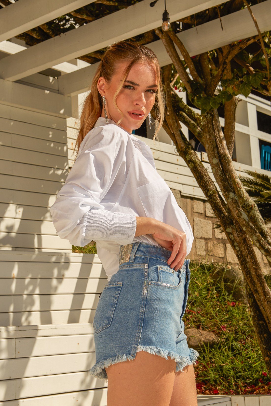 dz6679 com shorts jeans feminino setentinha fit com aplicacao de foil denim zero lado 3