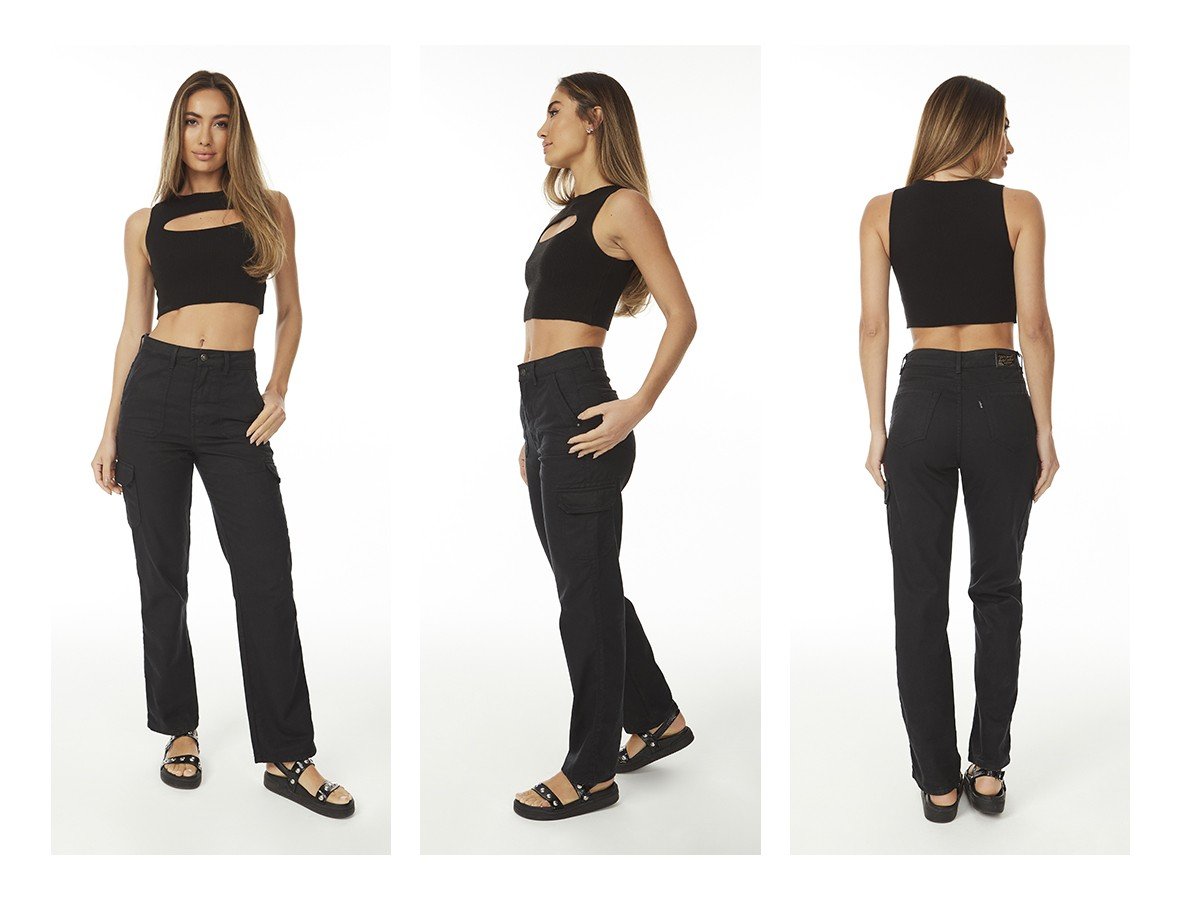 dz20570 alg calca jeans feminina reta com bolsos utilitarios denim zero trio