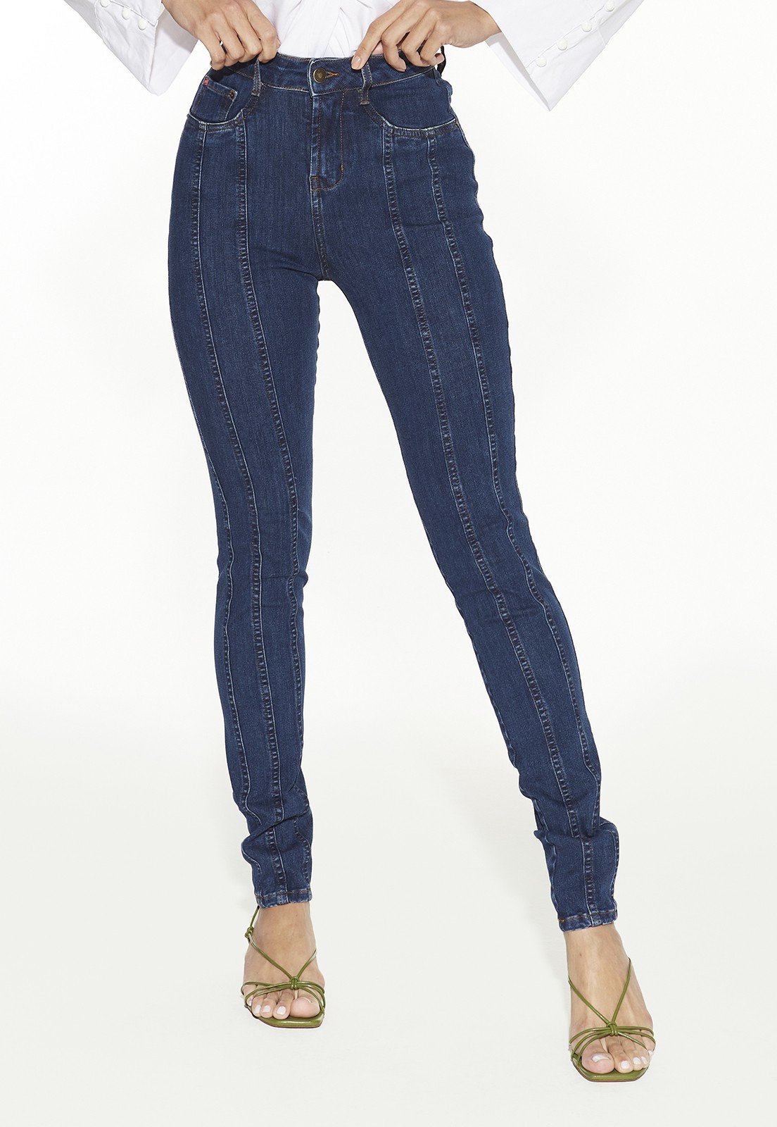 dz20484 ts calca jeans feminina skinny media com recortes frontal denim zero frente prox