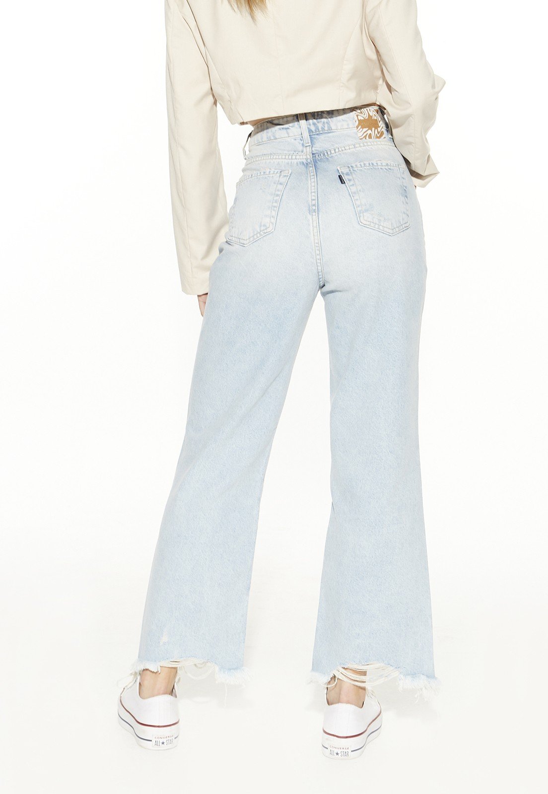 dz20494 alg calca jeans feminina wide leg cigarrete com abertura no cos denim zero costas prox