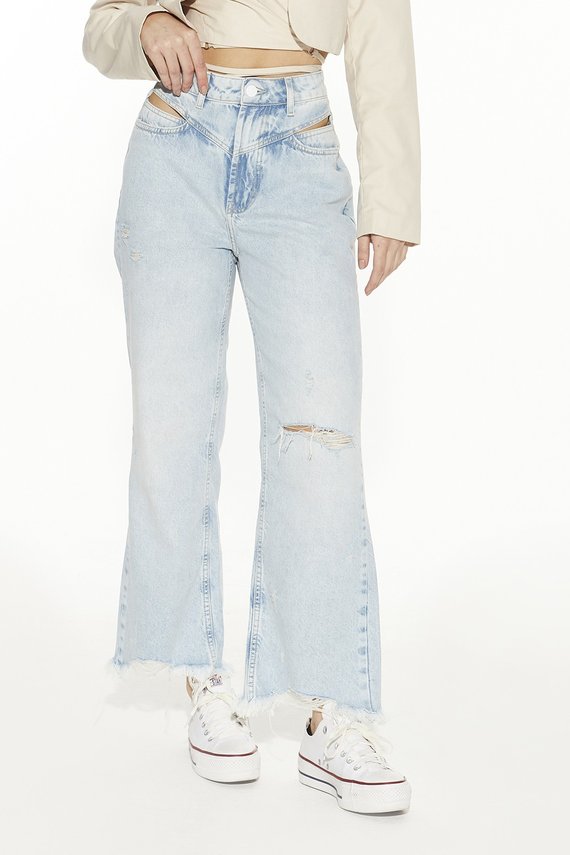 Calça Jeans Feminina Wide Leg Cigarrete com Abertura no Cós - DZ20494