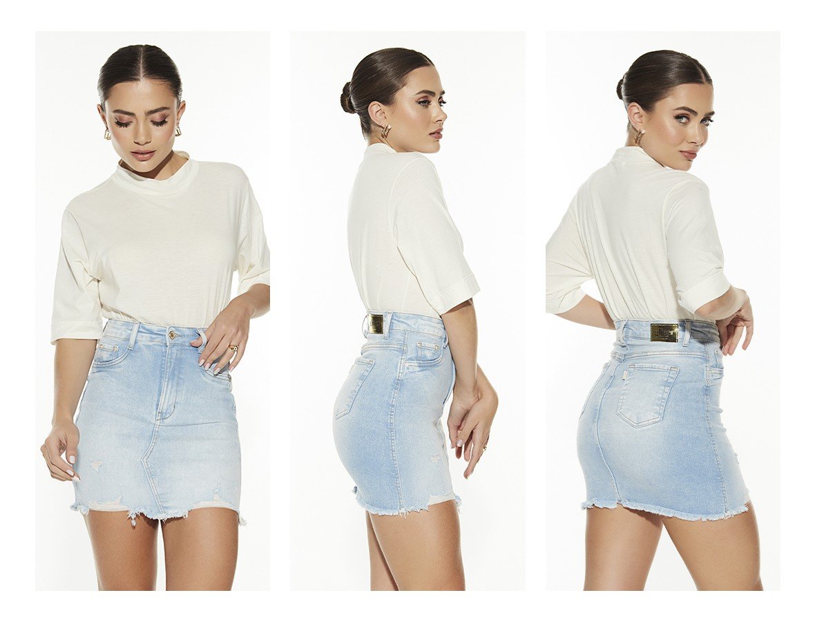dz7275 com saia jeans feminina tubinho hot pants com barra irregular denim zero trio