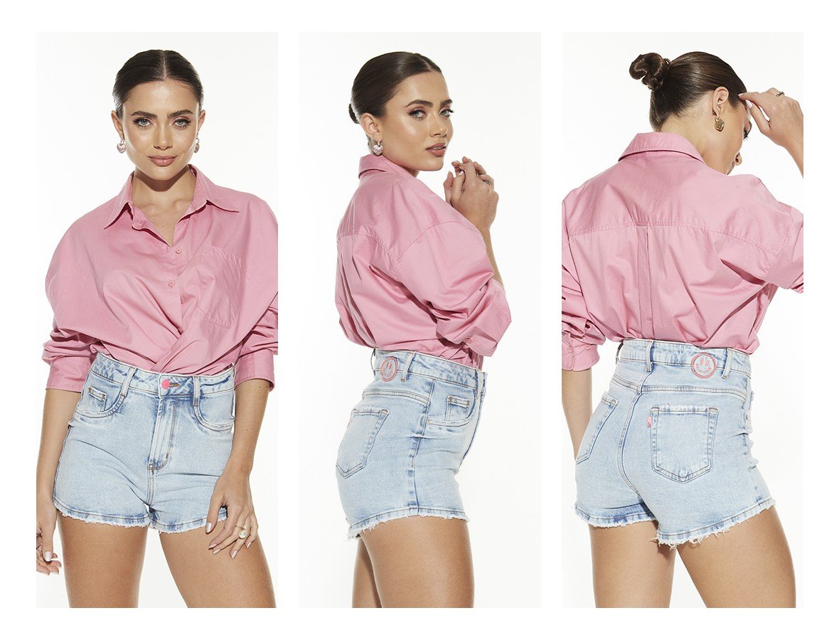 dz6634 com shorts jeans feminino setentinha fit com leve puido na barra denim zero trio