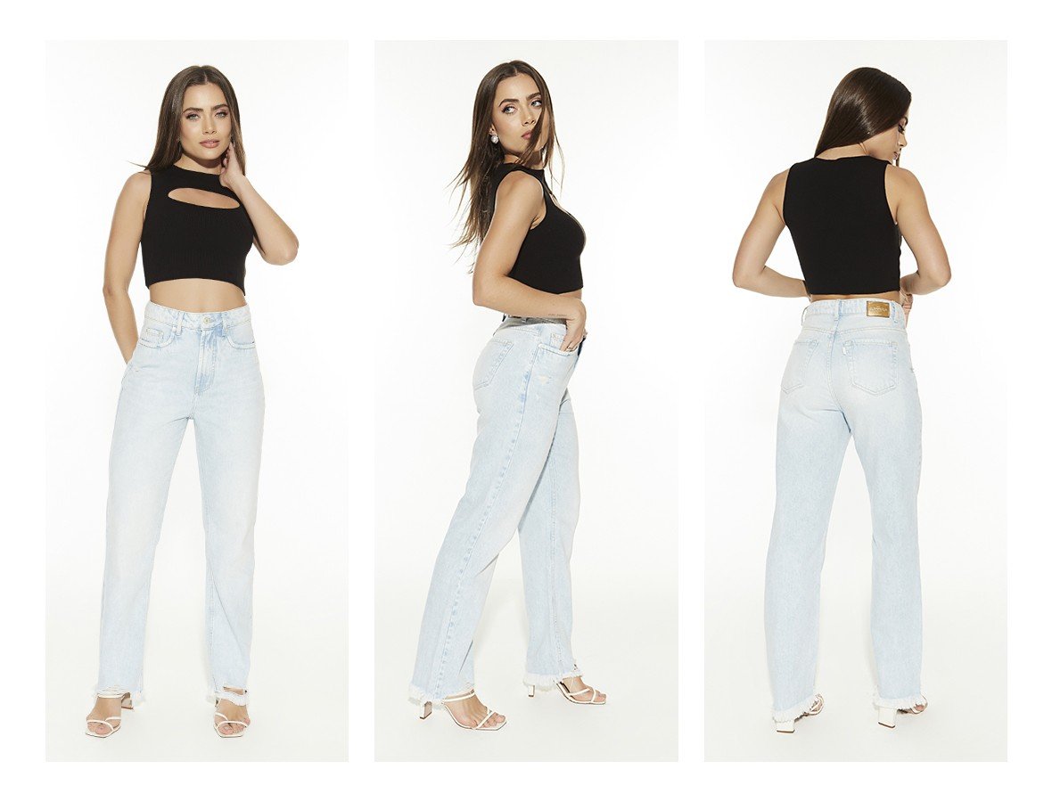 dz20511 alg calca jeans feminina reta com barra destroyed denim zero trio