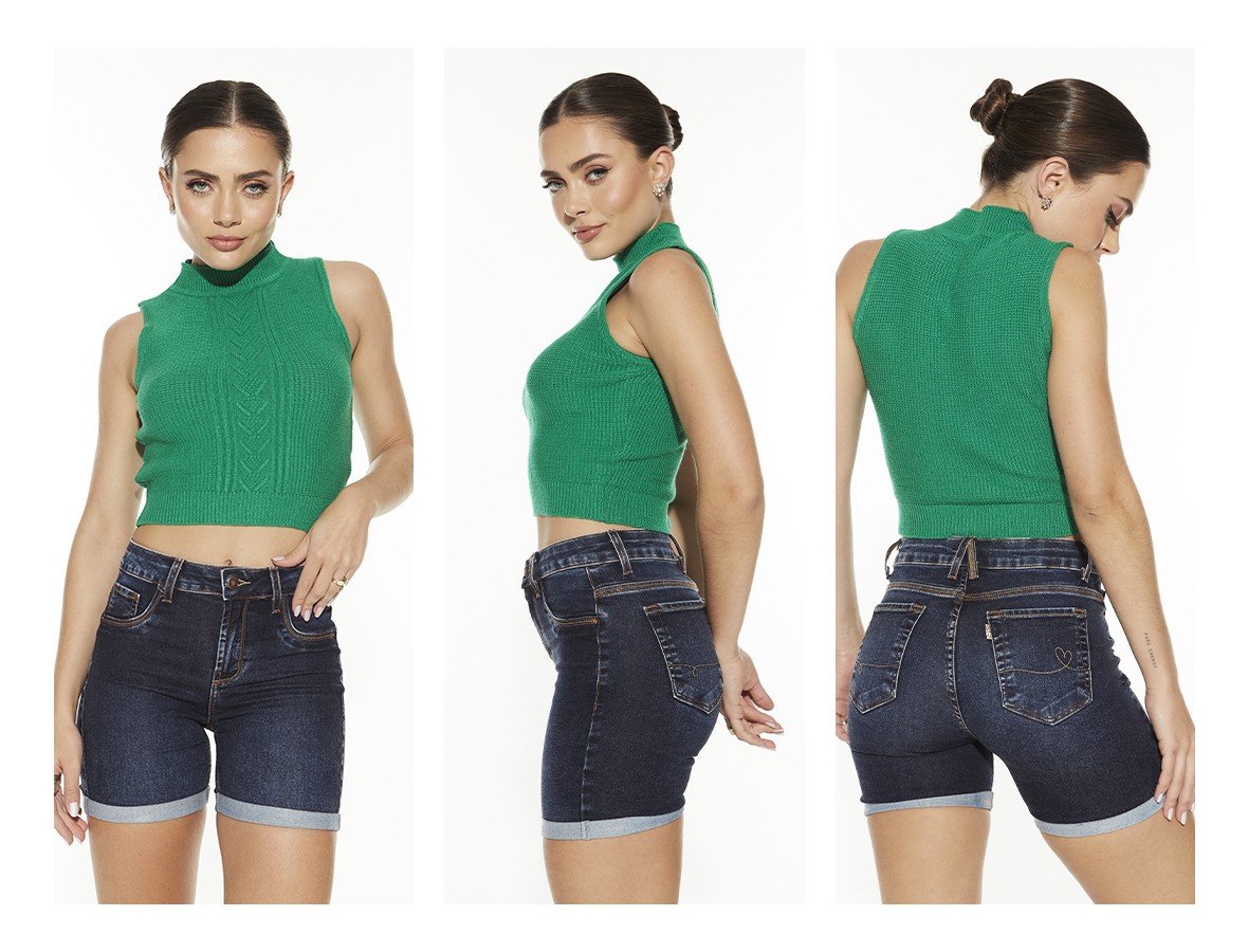 dz4071 com bermuda jeans feminina slim media barra dobrada denim zero trio