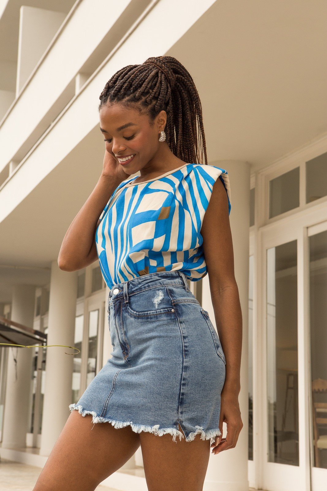 Saia Jeans Feminina Tubinho Barra Desfiada DZ7265