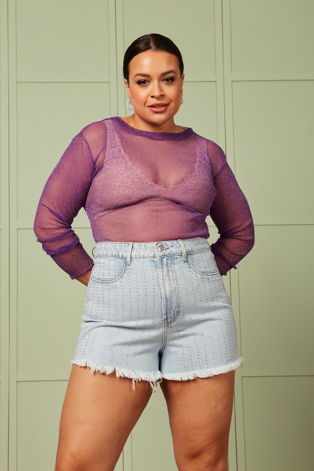 dz6686 alg shorts jeans feminino setentinha com aplicacao de strass denim zero frente 1