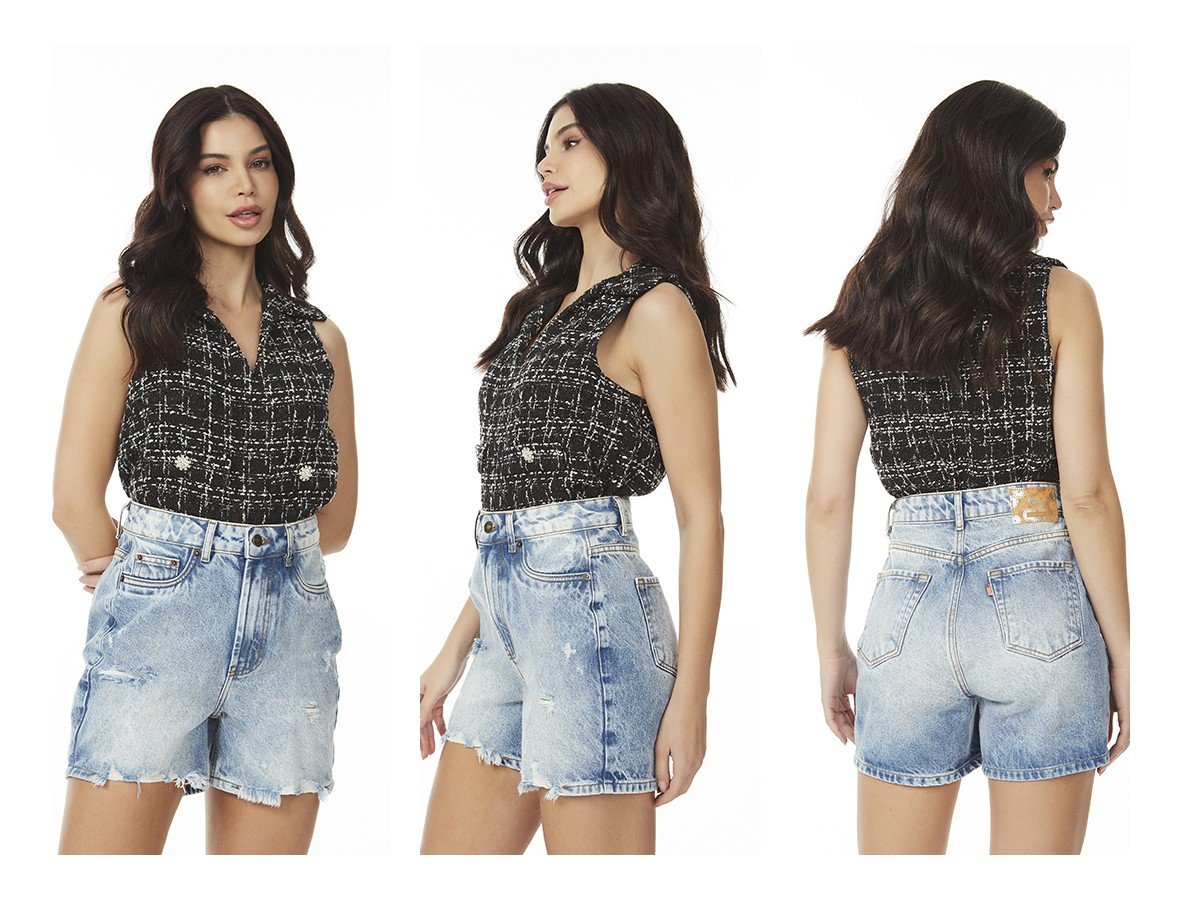 dz4069 alg bermuda jeans feminina retro com puidos denim zero trio