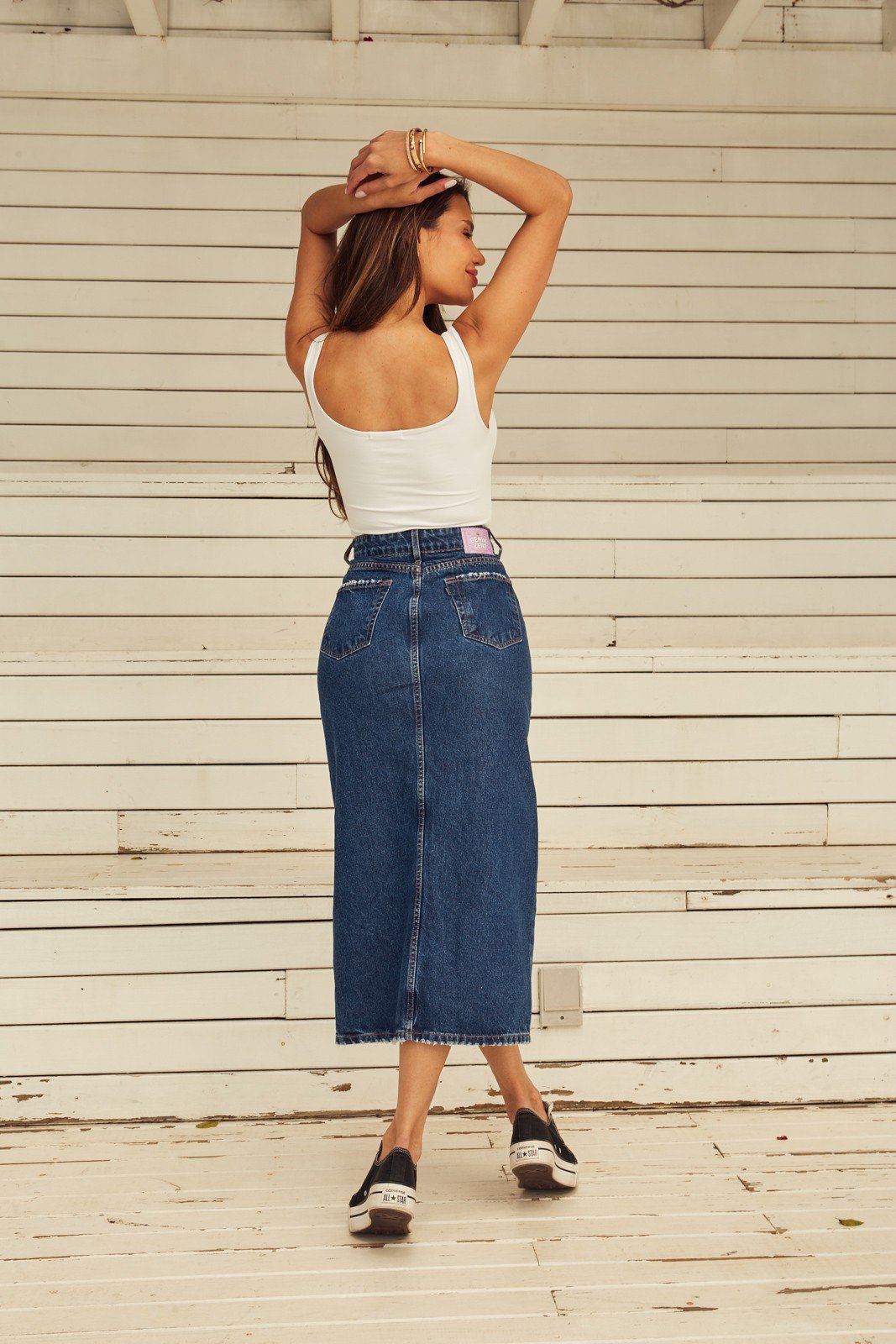 dz7286 e alg saia jeans feminina regular midi com abertura frontal denim zero costas 3