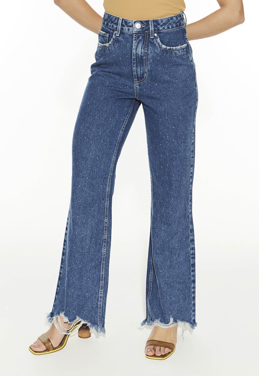 dz20504 alg calca jeans feminina wide leg com aplicacao de strass denim zero frente crop easy resize com