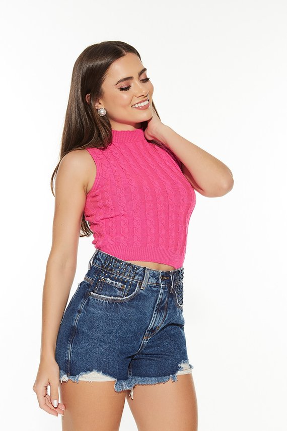 Shorts Jeans Feminino Mom com Barra Destroyed - DZ6682