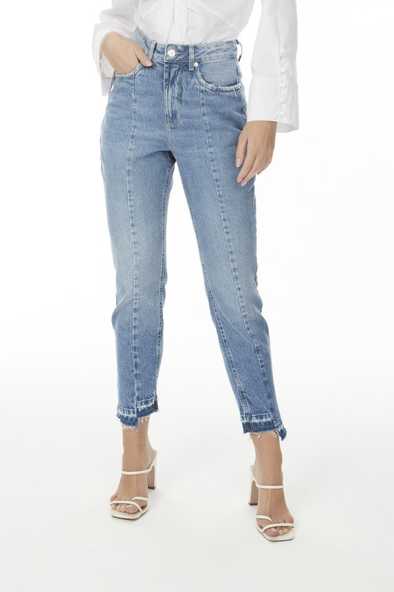 Calça Jeans Feminina Mom Fit Cigarrete com Recortes Frontais - DZ20530