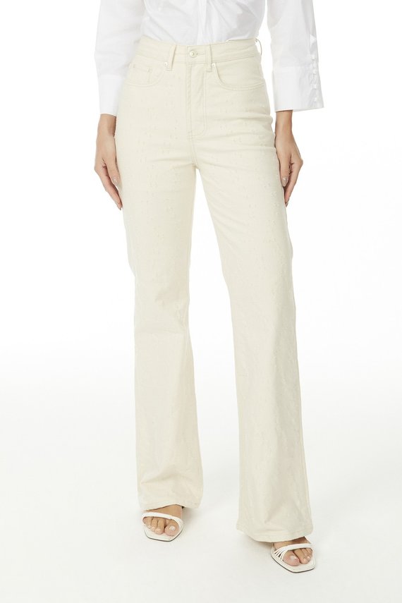 Calça Jeans Feminina Wide Leg com Puídos na Parte Frontal - DZ20533