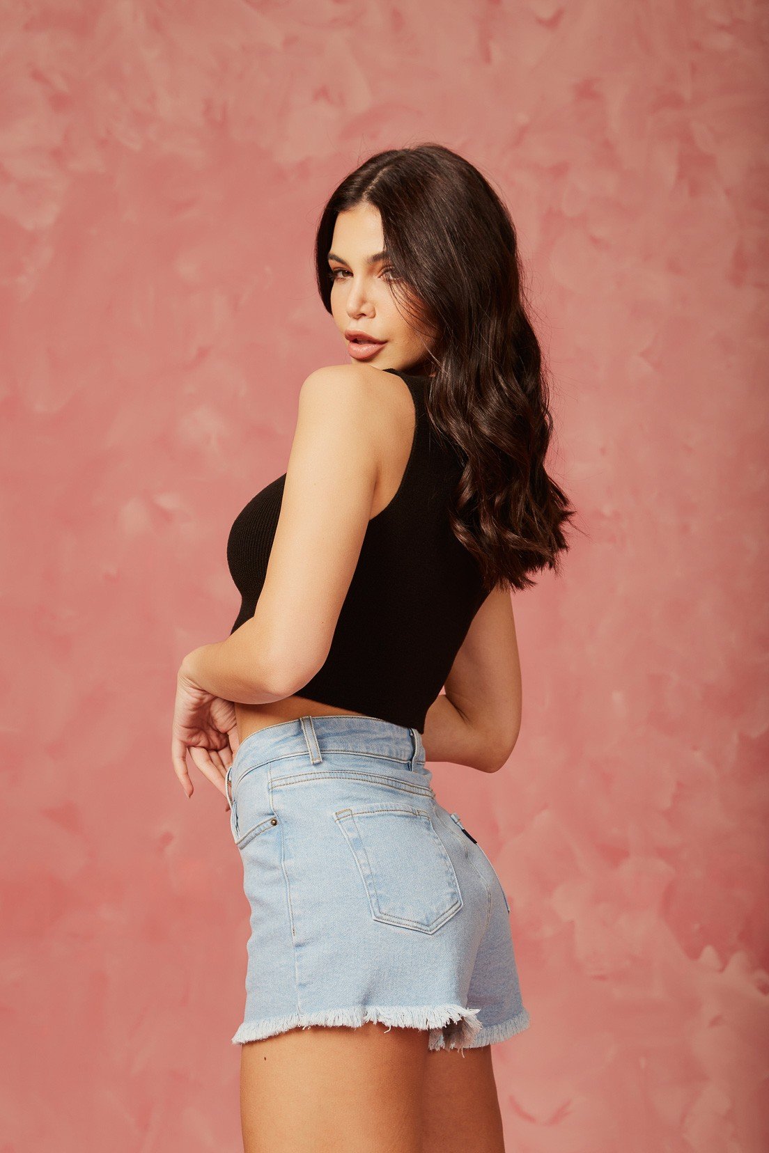 dz6706 com shorts jeans feminino setentinha fit com barra desfiada denim zero lado