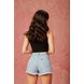 dz6706 com shorts jeans feminino setentinha fit com barra desfiada denim zero costas 1