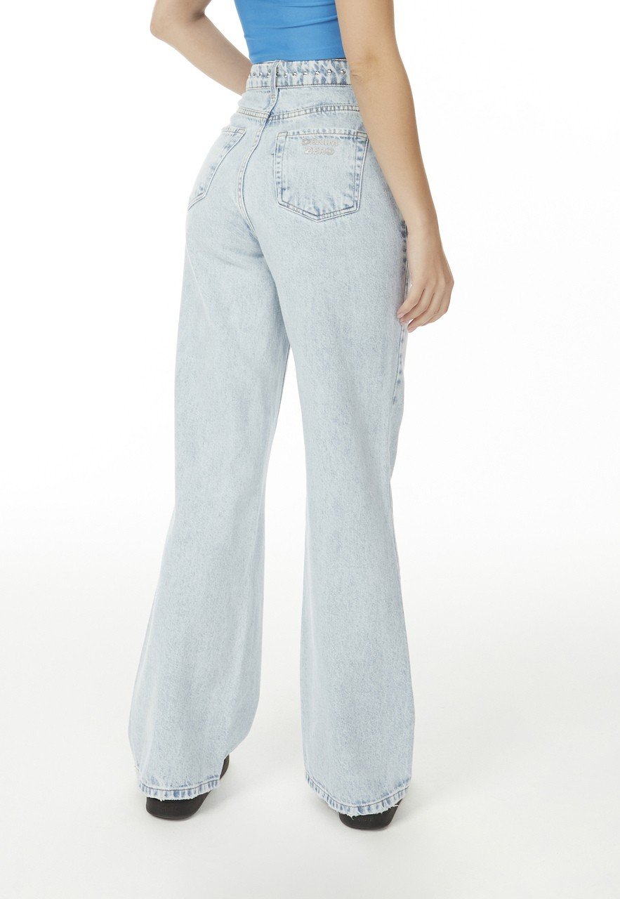 dz20534 alg calca jeans feminina wide leg com aplicacao de termocolante denim zero costas