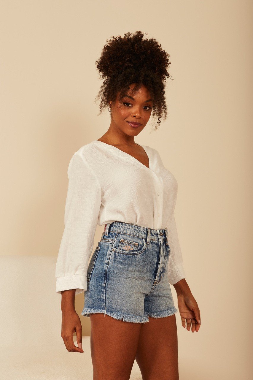 dz6716 alg shorts jeans feminino setentinha mini com bordado nos bolsos denim zero la