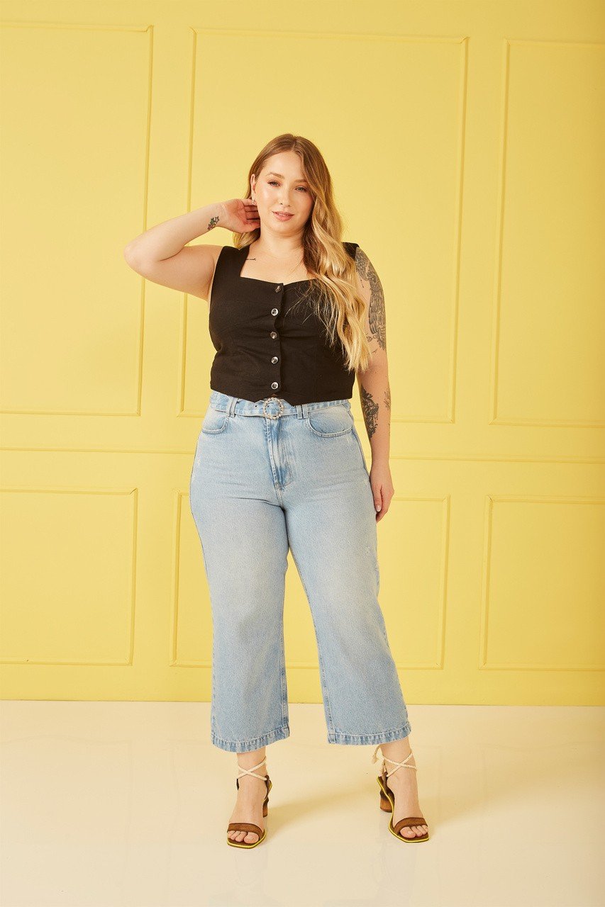 Calça Jeans Feminina Wide Leg Cropped - DZ20560