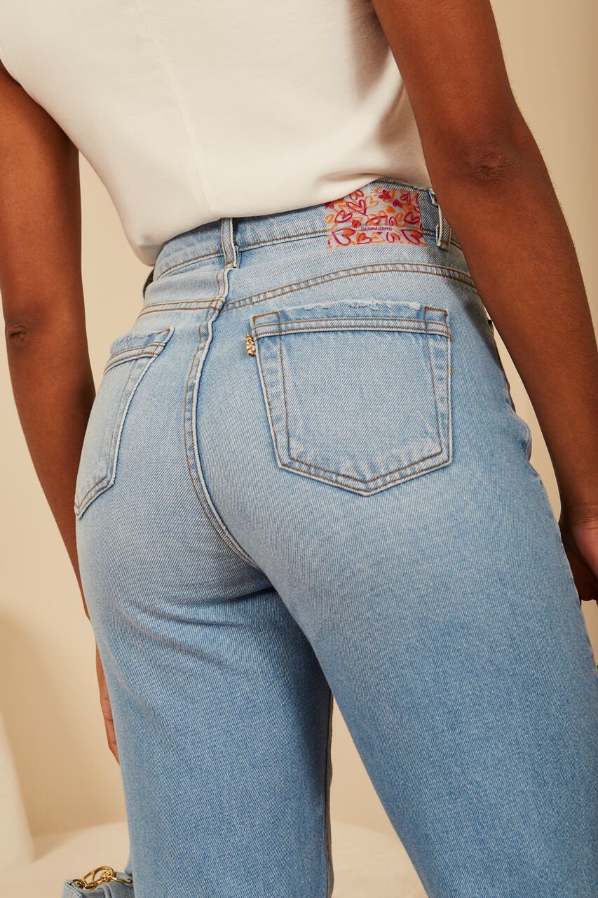 dz20564 alg calca jeans feminina reta com abertura na lateral denim zero detalhe 2