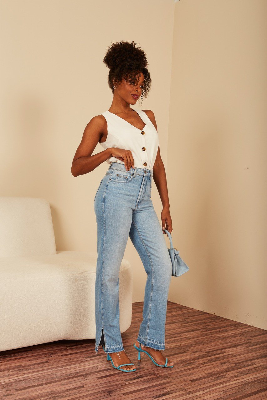 dz20564 alg calca jeans feminina reta com abertura na lateral denim zero lado 1 eas