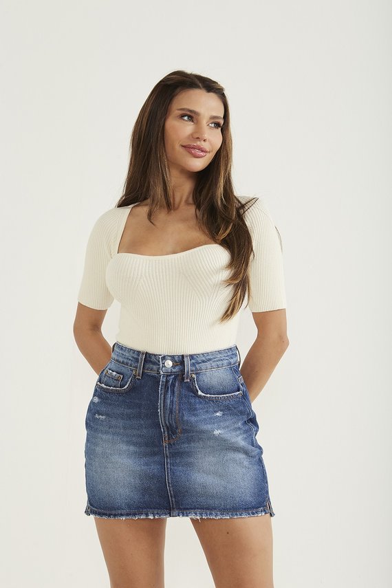 Saia Jeans Feminina Regular com Leve Abertura na Lateral - DZ7282