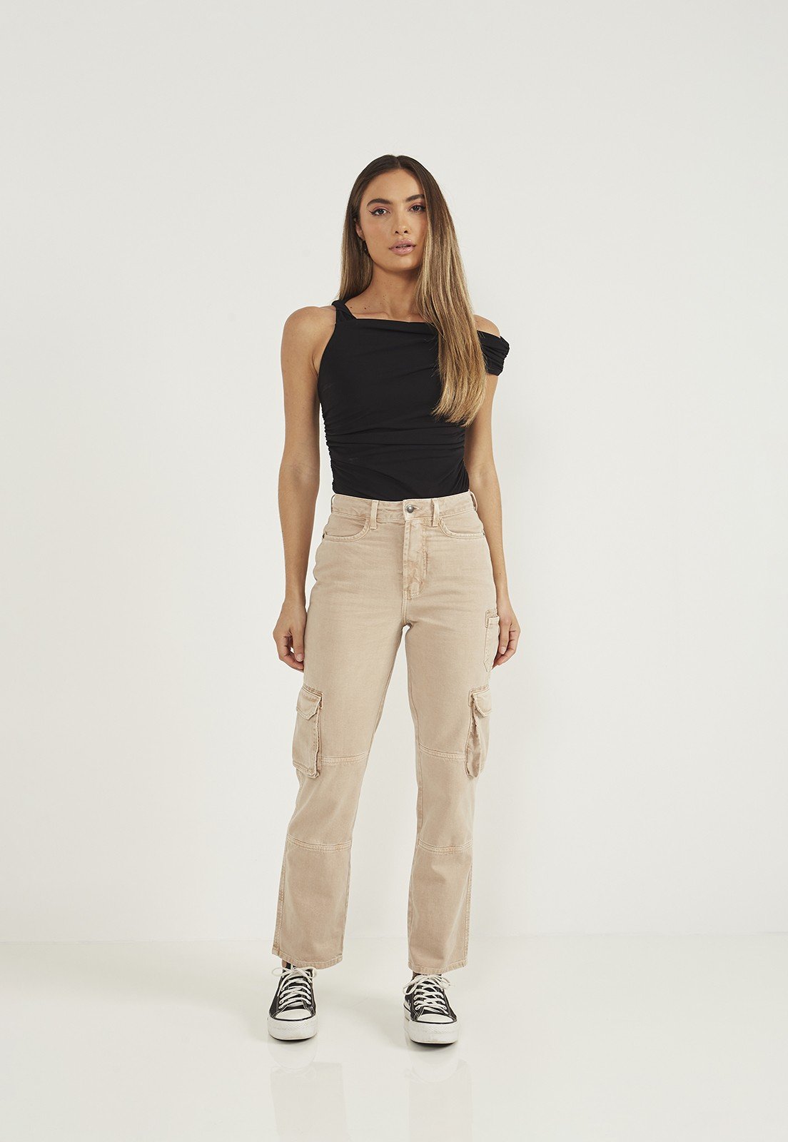 Calça Jeans Feminina Reta Cargo Tradicional DZ20609