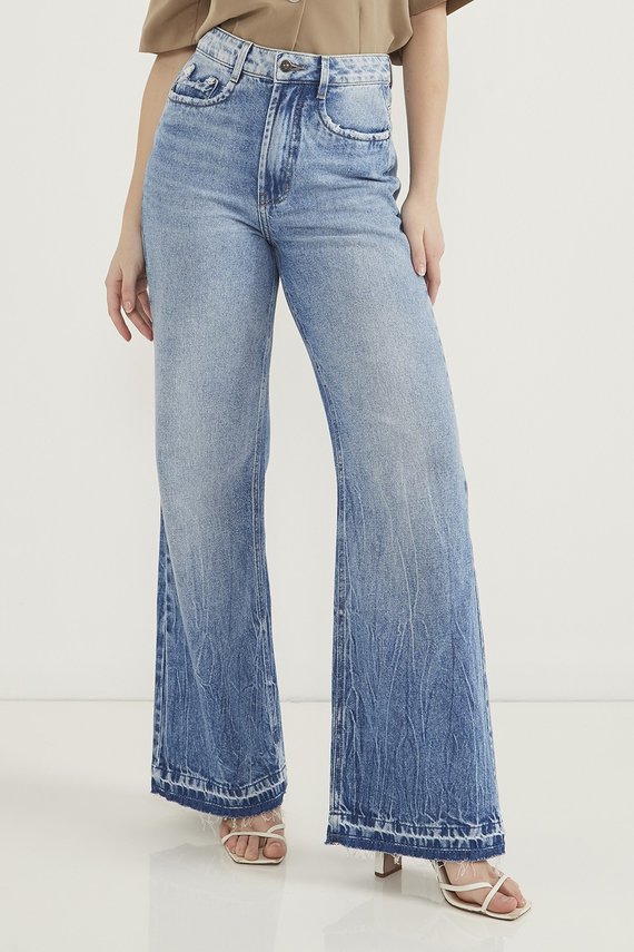 Calça Jeans Feminina Wide Leg com Barra Dupla - DZ20645