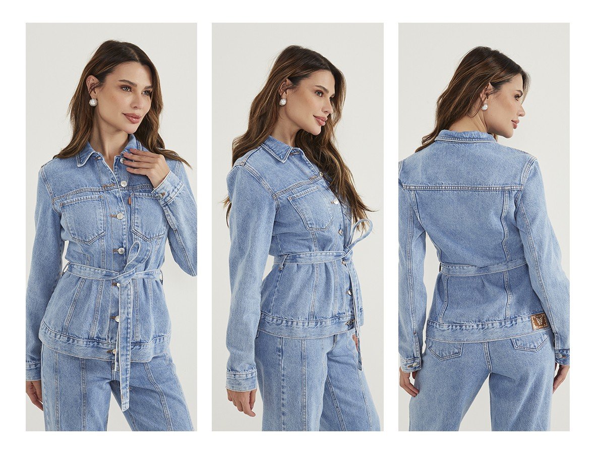 dz9200 alg jaqueta jeans feminina acinturada com cordao decorativo e recortes frontais trio