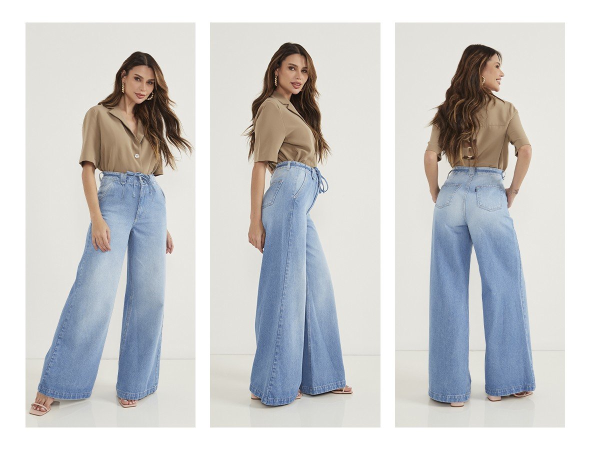 dz20629 alg calca jeans feminina pantalona com pregas frontais e cordao decorativo trio