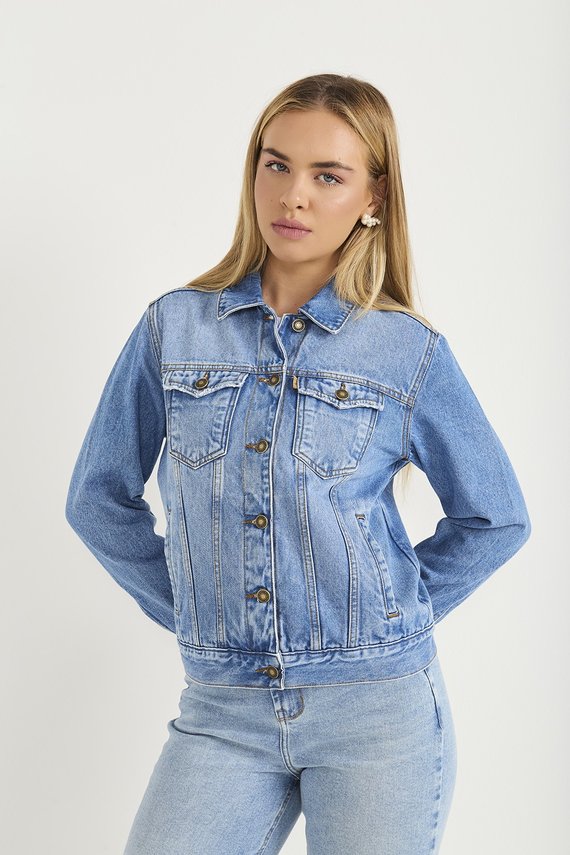 Jaqueta Jeans Feminina Regular Tradicional com Recortes Frontais - DZ9202