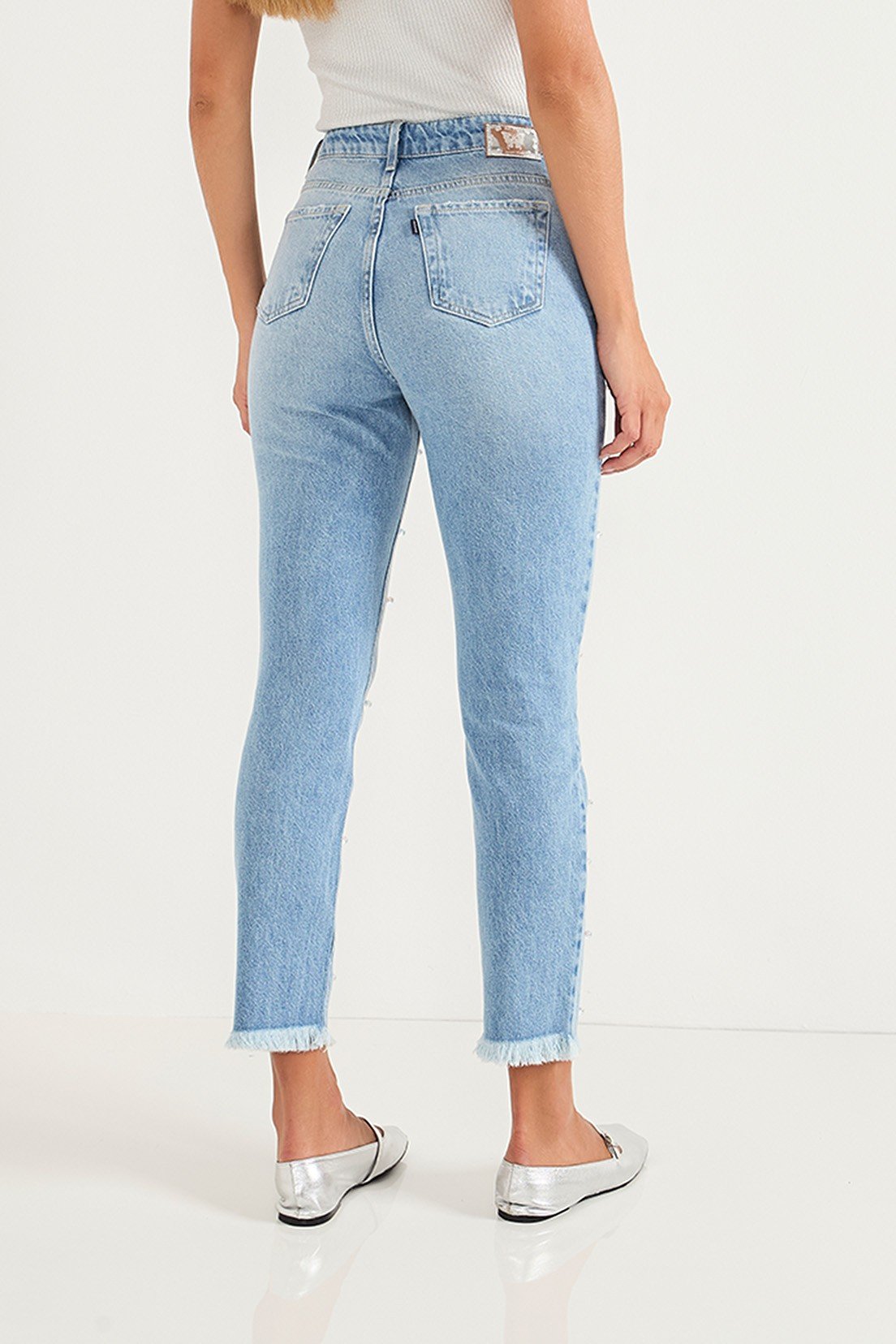 dz20707 alg calca jeans feminina mom cigarrete com pedraria costas crop