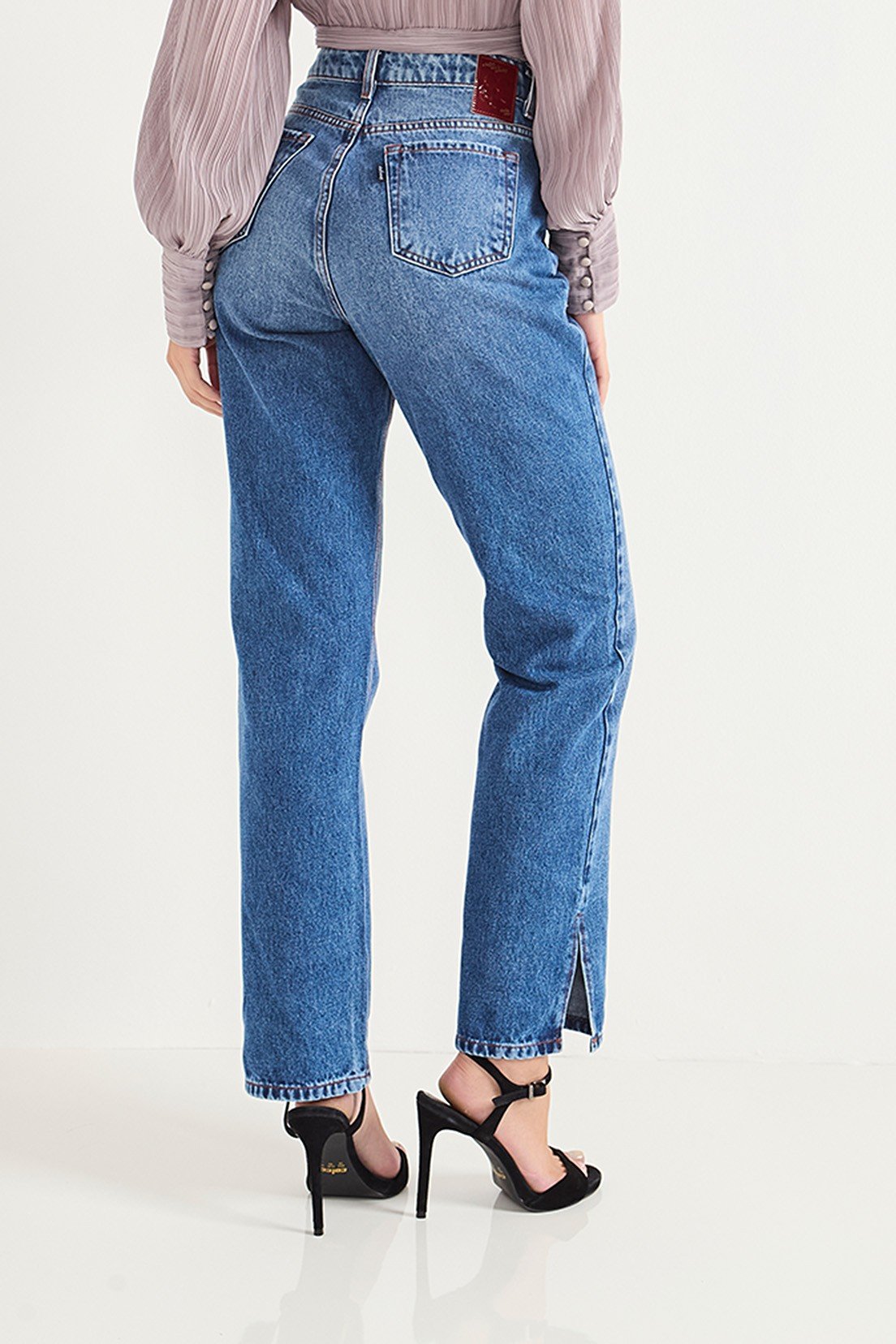 dz20716 alg calca jeans feminina reta cintura alta com abertura na barra costas crop
