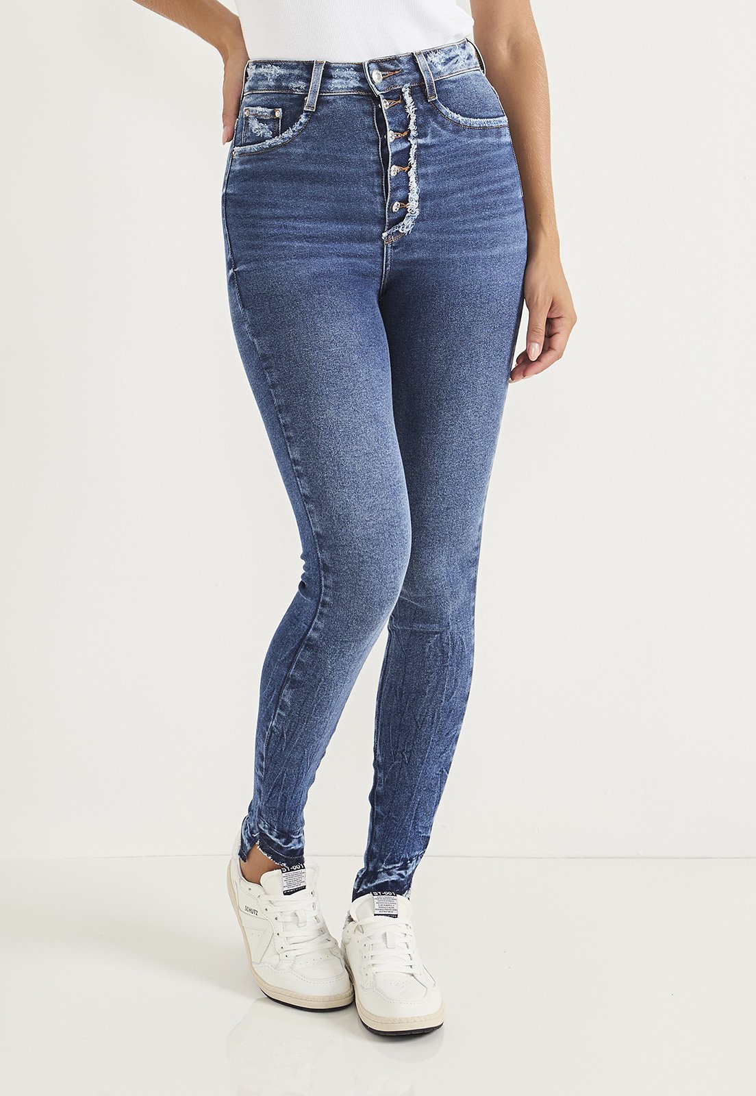 dz20734 com calca jeans feminina skinny hot pants cigarrete com botoes frente crop 1