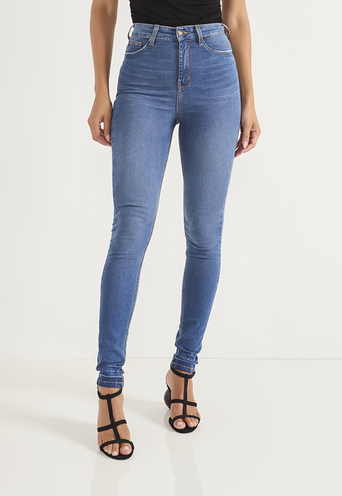 dz20736 re calca jeans feminina skinny hot pants tradicional com barra diferenciada frente crop