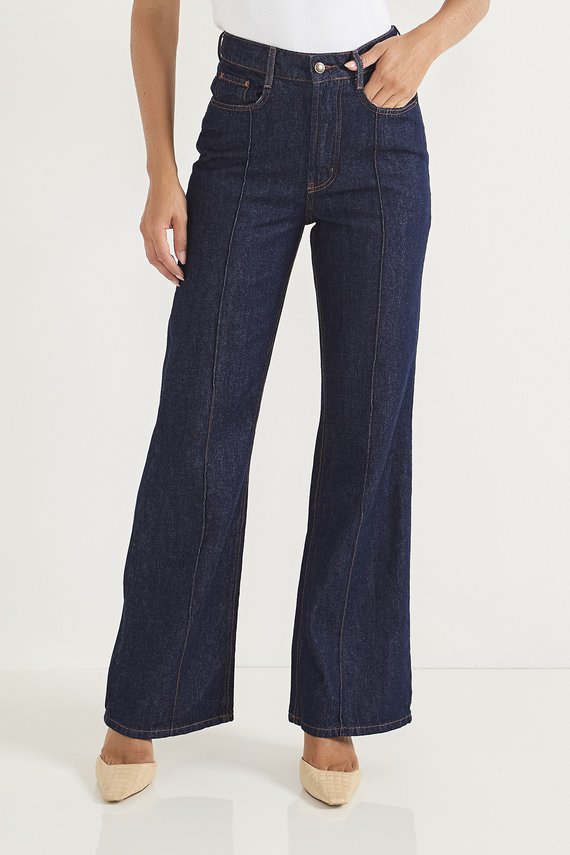 Calça Jeans Feminina Wide Leg com Pesponto Frontal - DZ20739