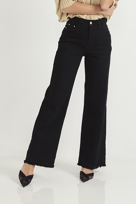 Calça Jeans Feminina Wide Leg Tradicional Preta - DZ20811