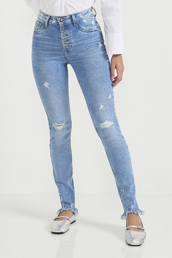Calça Jeans Feminina Skinny Média Tradicional com Puídos - DZ20771