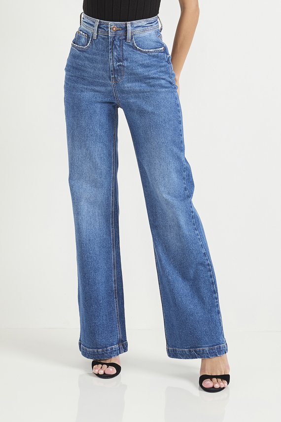 Calça Jeans Feminina Wide Leg Fit com Barra Larga - DZ20780
