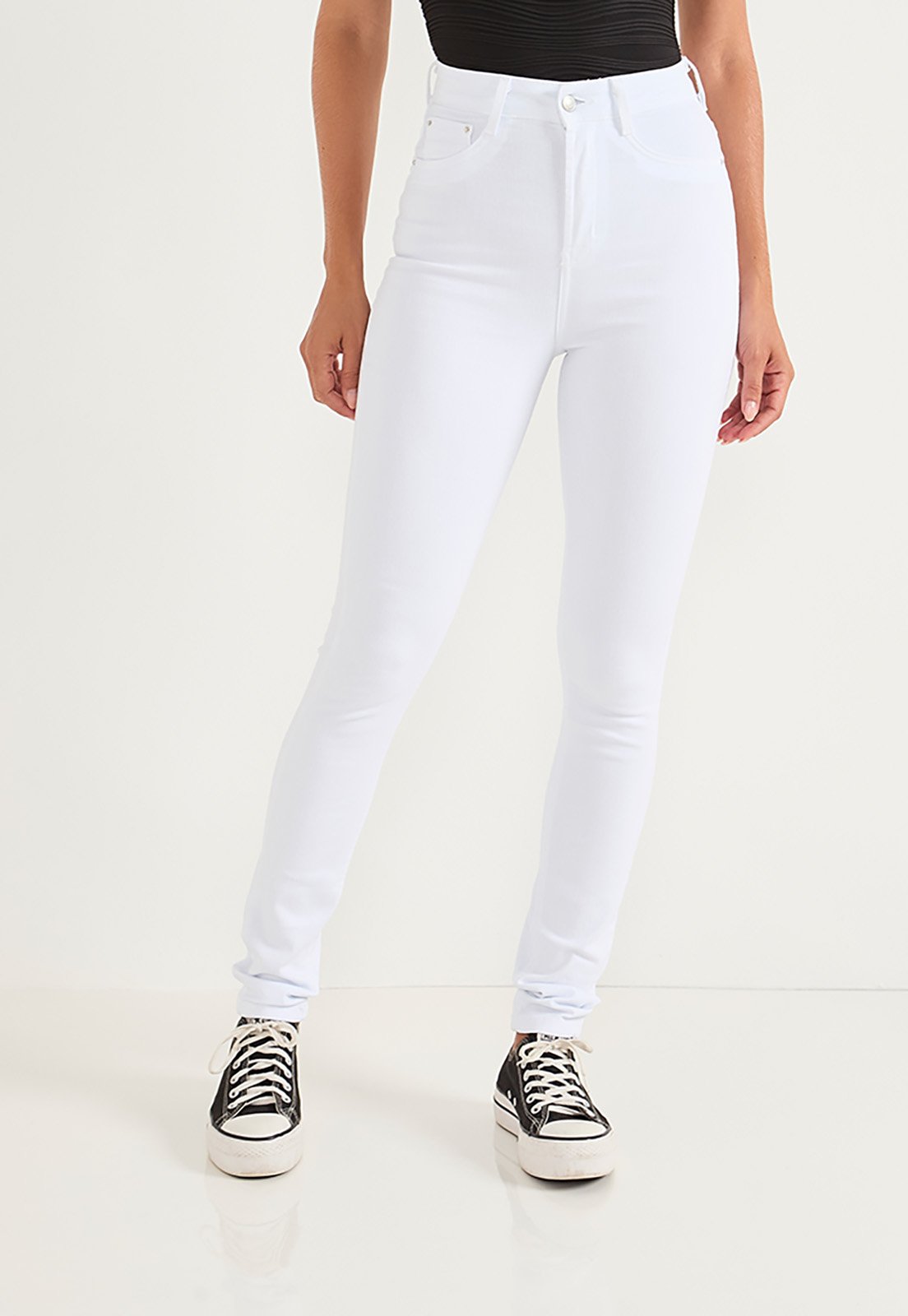 dz20809 b com calca jeans feminina skinny hot pants tradicional branca frente crop