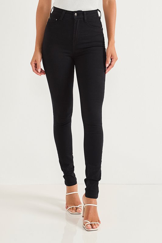 Calça Jeans Feminina Skinny Hot Pants Tradicional Preta